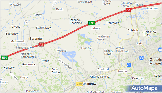 mapa Grabnik gmina Jaktorów, Grabnik gmina Jaktorów na mapie Targeo