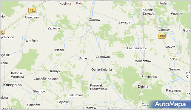 mapa Grabówie, Grabówie na mapie Targeo