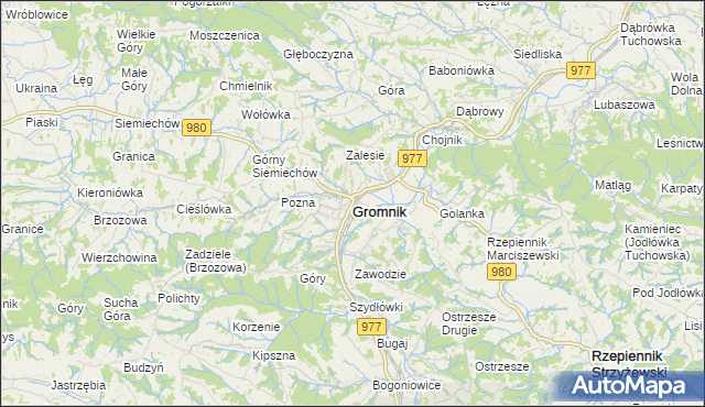 mapa Gromnik powiat tarnowski, Gromnik powiat tarnowski na mapie Targeo