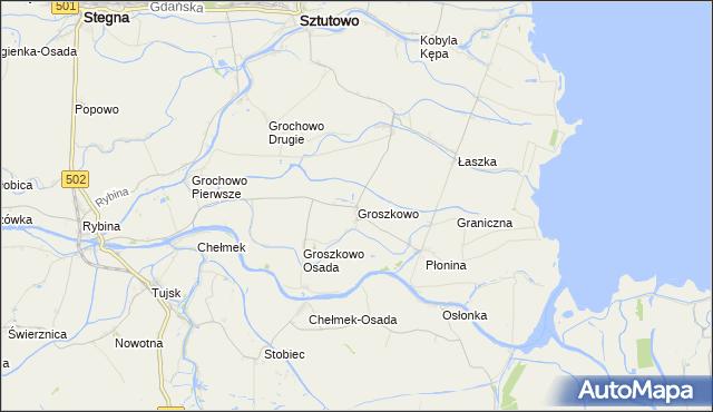 mapa Groszkowo gmina Sztutowo, Groszkowo gmina Sztutowo na mapie Targeo