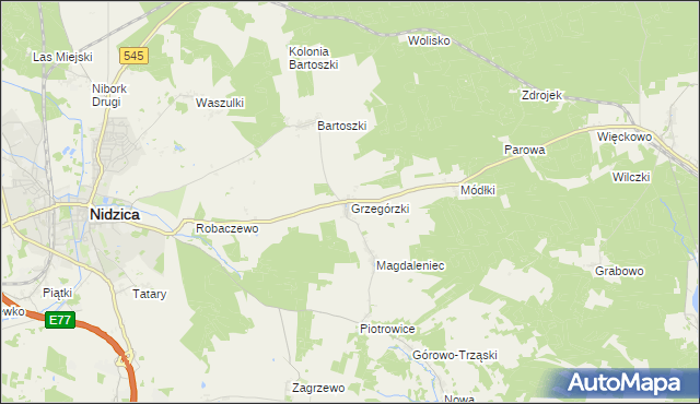 mapa Grzegórzki gmina Nidzica, Grzegórzki gmina Nidzica na mapie Targeo