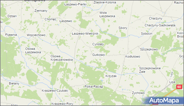 mapa Gutkowo gmina Siemiątkowo, Gutkowo gmina Siemiątkowo na mapie Targeo