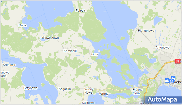 mapa Guty gmina Giżycko, Guty gmina Giżycko na mapie Targeo