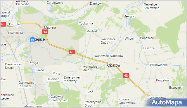 mapa Iwanowice-Naboków, Iwanowice-Naboków na mapie Targeo