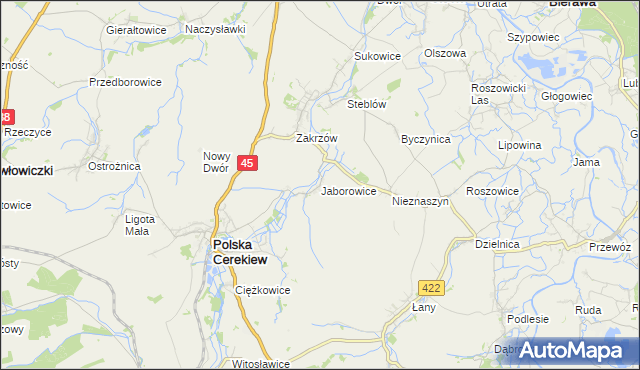 mapa Jaborowice, Jaborowice na mapie Targeo