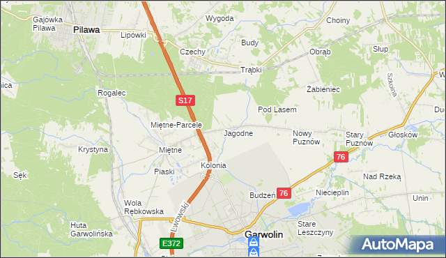 mapa Jagodne gmina Garwolin, Jagodne gmina Garwolin na mapie Targeo