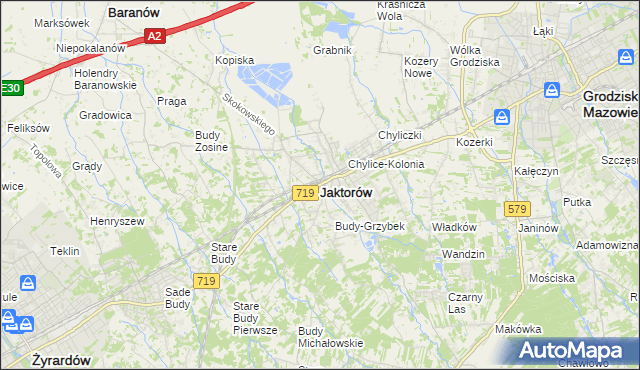mapa Jaktorów, Jaktorów na mapie Targeo