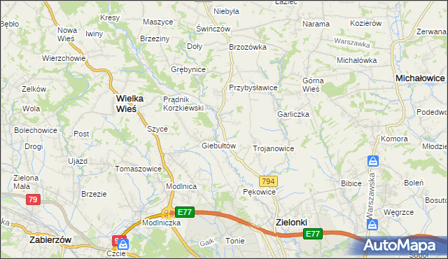 mapa Januszowice gmina Zielonki, Januszowice gmina Zielonki na mapie Targeo