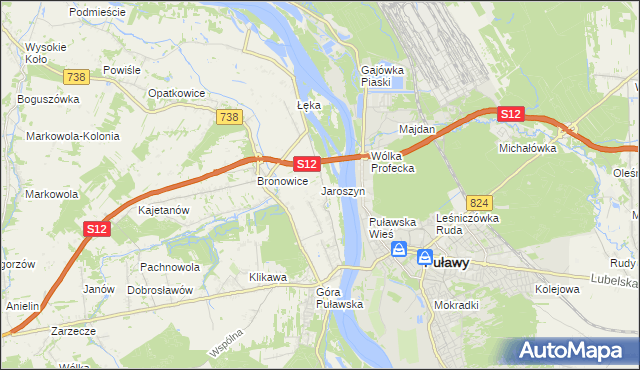 mapa Jaroszyn gmina Puławy, Jaroszyn gmina Puławy na mapie Targeo