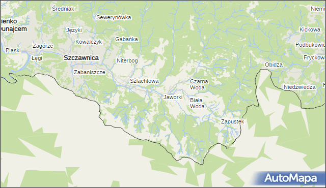 mapa Jaworki gmina Szczawnica, Jaworki gmina Szczawnica na mapie Targeo