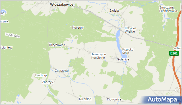mapa Jezierzyce Kościelne, Jezierzyce Kościelne na mapie Targeo