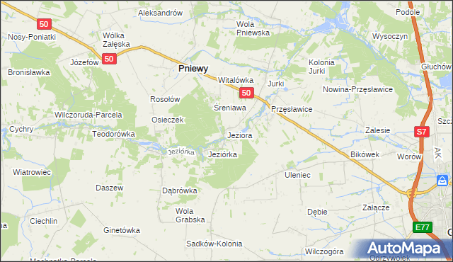 mapa Jeziora gmina Pniewy, Jeziora gmina Pniewy na mapie Targeo