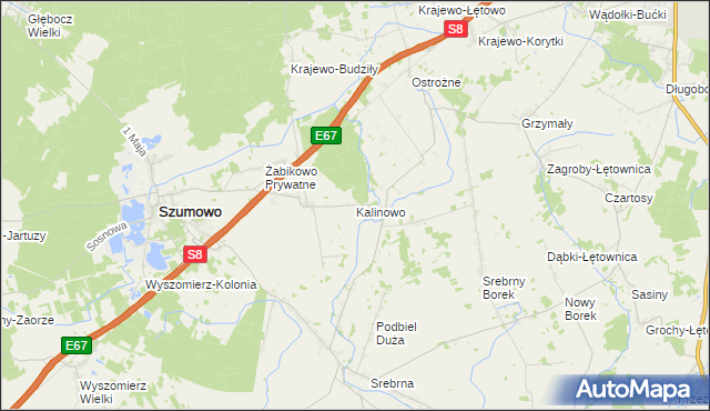 mapa Kalinowo gmina Szumowo, Kalinowo gmina Szumowo na mapie Targeo