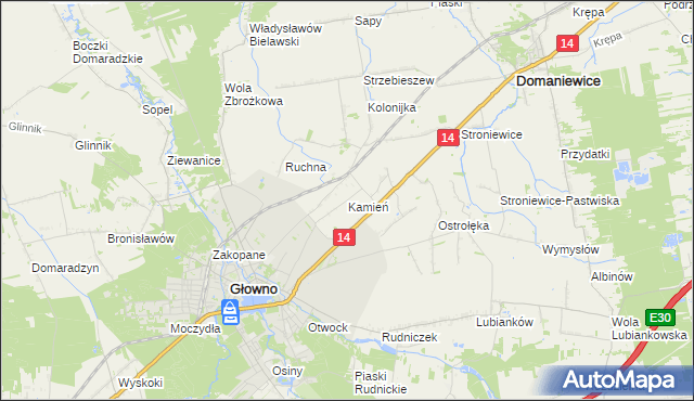mapa Kamień gmina Głowno, Kamień gmina Głowno na mapie Targeo