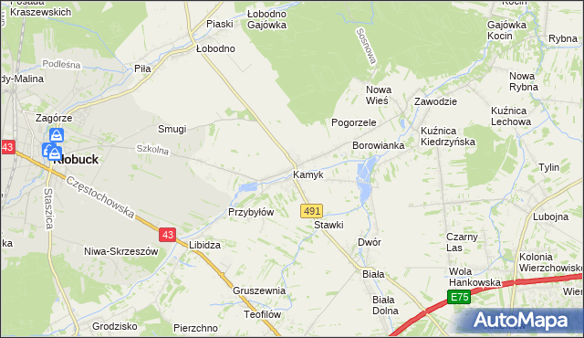 mapa Kamyk gmina Kłobuck, Kamyk gmina Kłobuck na mapie Targeo