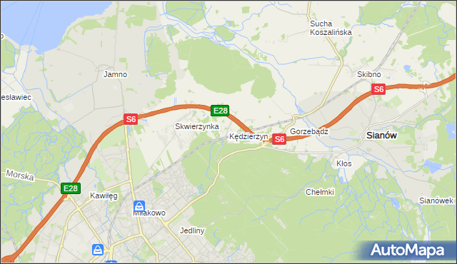 mapa Kędzierzyn gmina Sianów, Kędzierzyn gmina Sianów na mapie Targeo