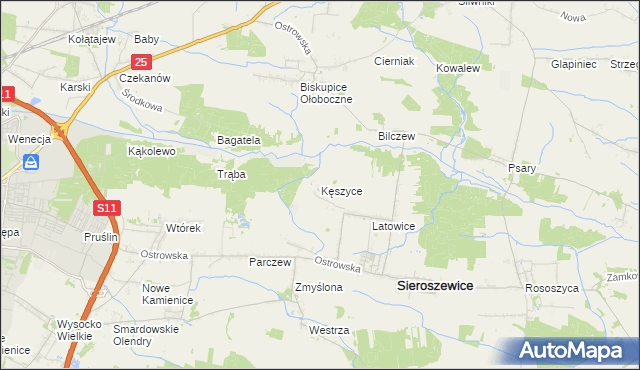 mapa Kęszyce gmina Sieroszewice, Kęszyce gmina Sieroszewice na mapie Targeo