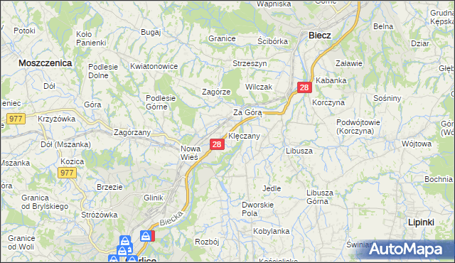 mapa Klęczany gmina Gorlice, Klęczany gmina Gorlice na mapie Targeo