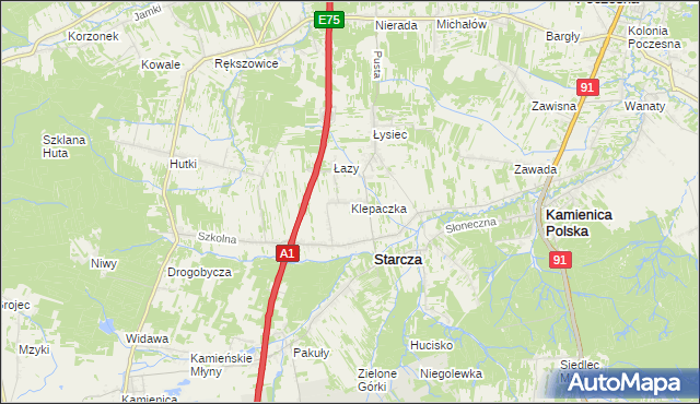 mapa Klepaczka gmina Starcza, Klepaczka gmina Starcza na mapie Targeo