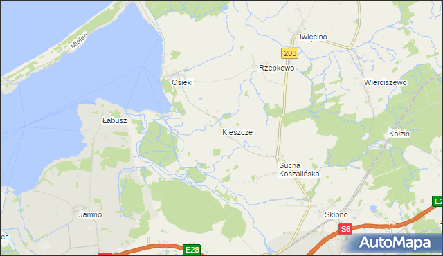 mapa Kleszcze gmina Sianów, Kleszcze gmina Sianów na mapie Targeo