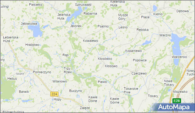 mapa Kłosówko gmina Przodkowo, Kłosówko gmina Przodkowo na mapie Targeo