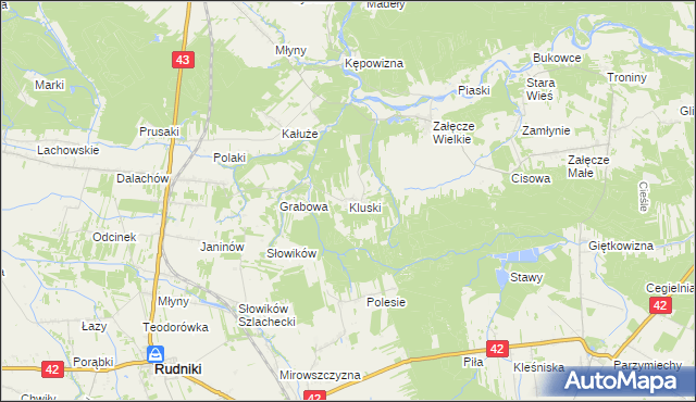 mapa Kluski gmina Pątnów, Kluski gmina Pątnów na mapie Targeo