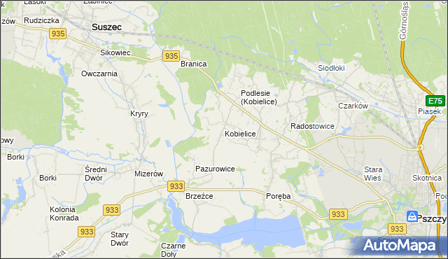 mapa Kobielice gmina Suszec, Kobielice gmina Suszec na mapie Targeo