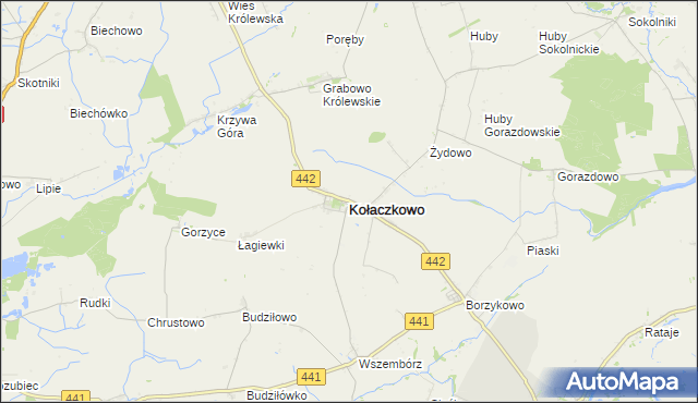 mapa Kołaczkowo powiat wrzesiński, Kołaczkowo powiat wrzesiński na mapie Targeo