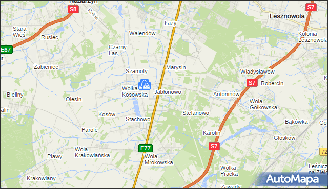 mapa Kolonia Warszawska gmina Lesznowola, Kolonia Warszawska gmina Lesznowola na mapie Targeo