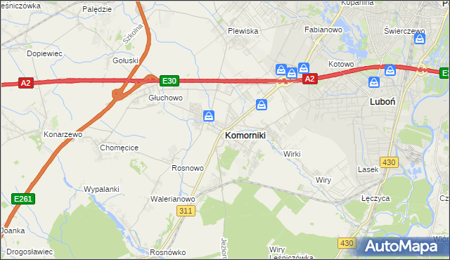 mapa Komorniki powiat poznański, Komorniki powiat poznański na mapie Targeo