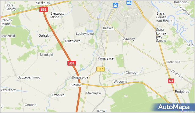 mapa Konarzyce gmina Łomża, Konarzyce gmina Łomża na mapie Targeo