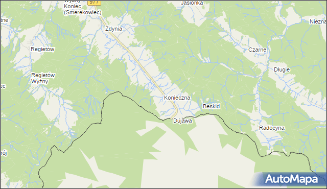 mapa Konieczna gmina Uście Gorlickie, Konieczna gmina Uście Gorlickie na mapie Targeo