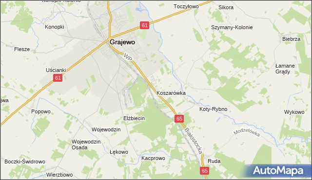 mapa Koszarówka gmina Grajewo, Koszarówka gmina Grajewo na mapie Targeo