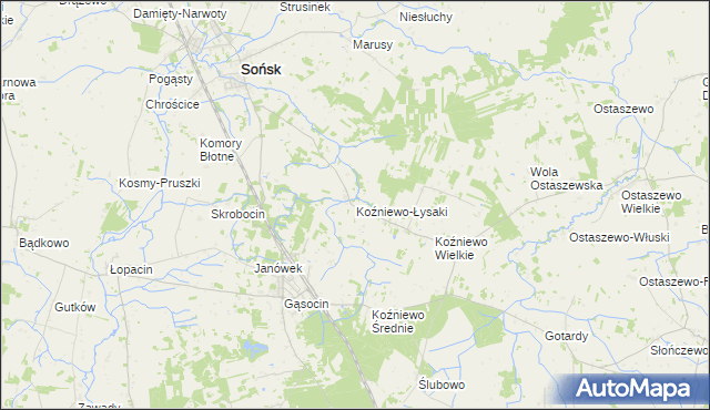 mapa Koźniewo-Łysaki, Koźniewo-Łysaki na mapie Targeo