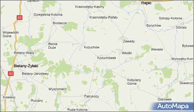 mapa Kożuchówek, Kożuchówek na mapie Targeo