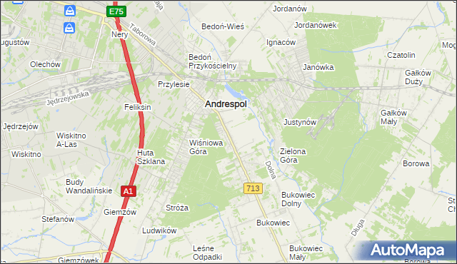 mapa Kraszew gmina Andrespol, Kraszew gmina Andrespol na mapie Targeo