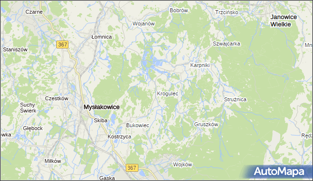 mapa Krogulec gmina Mysłakowice, Krogulec gmina Mysłakowice na mapie Targeo