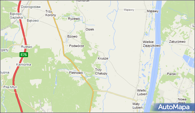 mapa Krusze gmina Warlubie, Krusze gmina Warlubie na mapie Targeo