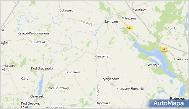 mapa Kruszyny gmina Bobrowo, Kruszyny gmina Bobrowo na mapie Targeo