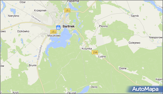 mapa Krzynka gmina Barlinek, Krzynka gmina Barlinek na mapie Targeo
