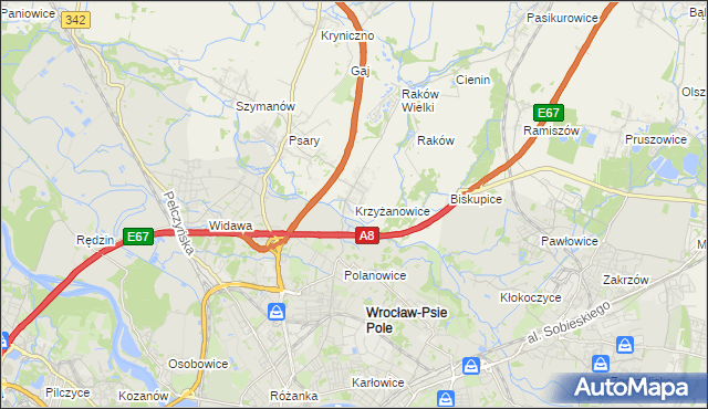 mapa Krzyżanowice gmina Wisznia Mała, Krzyżanowice gmina Wisznia Mała na mapie Targeo