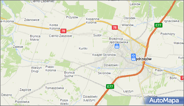 mapa Książe-Skroniów, Książe-Skroniów na mapie Targeo