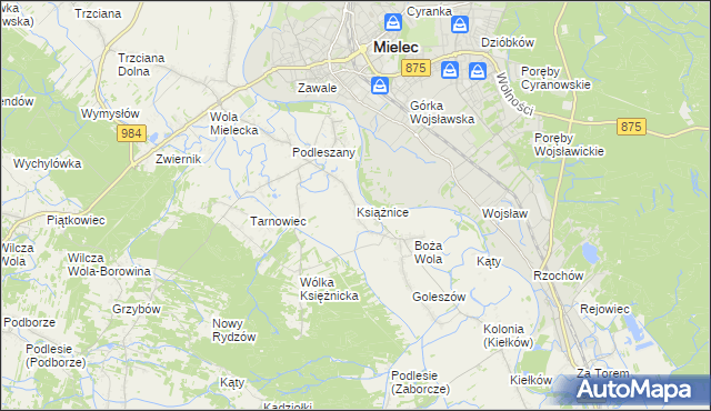 mapa Książnice gmina Mielec, Książnice gmina Mielec na mapie Targeo