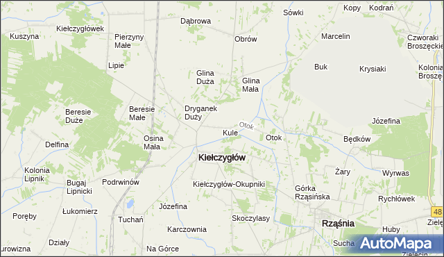 mapa Kule gmina Kiełczygłów, Kule gmina Kiełczygłów na mapie Targeo