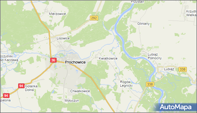 mapa Kwiatkowice gmina Prochowice, Kwiatkowice gmina Prochowice na mapie Targeo