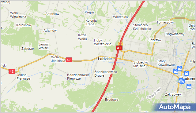 mapa Ładzice, Ładzice na mapie Targeo