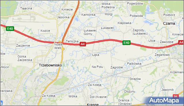 mapa Łąka gmina Trzebownisko, Łąka gmina Trzebownisko na mapie Targeo