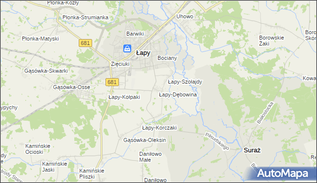 mapa Łapy-Dębowina, Łapy-Dębowina na mapie Targeo