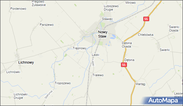 mapa Laski gmina Nowy Staw, Laski gmina Nowy Staw na mapie Targeo
