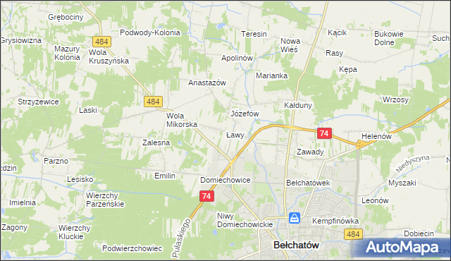 mapa Ławy gmina Bełchatów, Ławy gmina Bełchatów na mapie Targeo